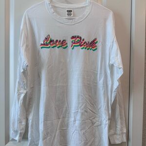 White Long Sleeve Shirt with Love Pink Logo